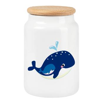 Petite baleine avec motif de la mer mère - Boîte à biscuits avec couvercle en bois - blanc - Devant