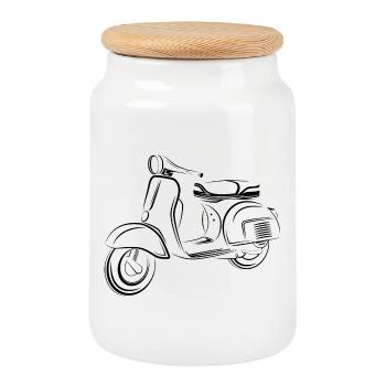 scooter bike motorbike scooter motorcycle scooter - Cookie Jar with Wooden Lid - white - Front