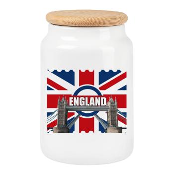 Turmbrücke mit England-Flagge - Keksdose mit Holzdeckel - Weiß - Vorne