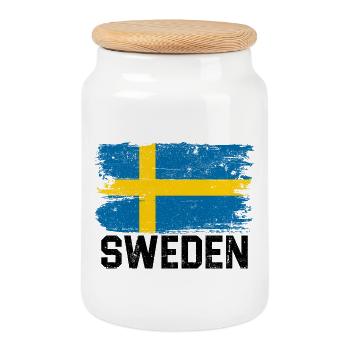 Swedish Brush Flag - Cookie Jar with Wooden Lid - white - Front