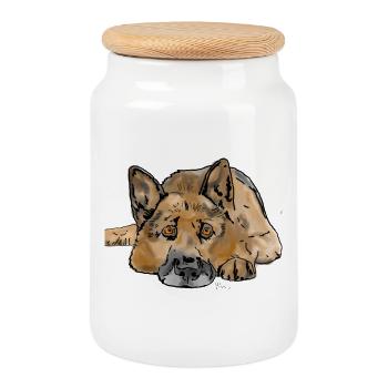 Deutscher Schäferhund - Keksdose mit Holzdeckel - Weiß - Vorne