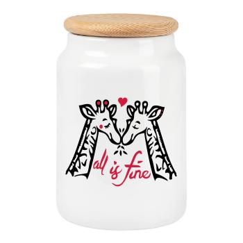 Amour de girafe - Boîte à biscuits avec couvercle en bois - blanc - Devant