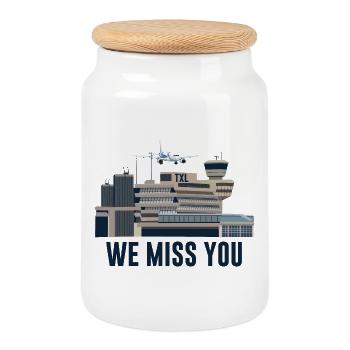 Berlin Tegel Airport, TXL: we miss you - Cookie Jar with Wooden Lid - white - Front