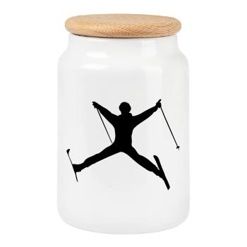 Saut à ski sports d’hiver figure d’ombre - Boîte à biscuits avec couvercle en bois - blanc - Devant