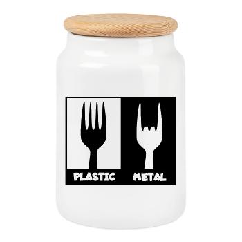 Kunststoff versus Schwermetall. Metal, Hard Rock # - Keksdose mit Holzdeckel - Weiß - Vorne
