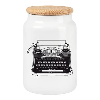 machine à écrire antique nostalgique dans un style rétro - Boîte à biscuits avec couvercle en bois - blanc - Devant