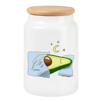 Cadeau de pyjama chemise de nuit avocat pour dormir - Boîte à biscuits avec couvercle en bois - blanc - Devant