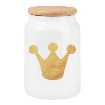 Crown Gold Queen King Princess Fairy Tale Symbol - Cookie Jar with Wooden Lid - white - Front