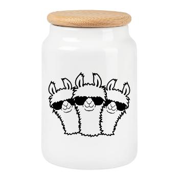 Team 3 llama - Cookie Jar with Wooden Lid - white - Front