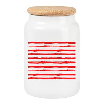 Marinière rot, design und zeitgenöss -Kook Art - Keksdose mit Holzdeckel - Weiß - Vorne