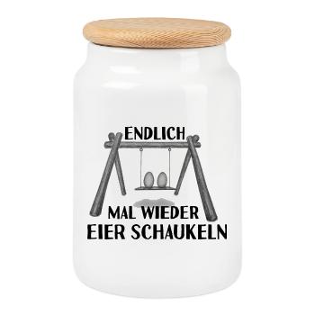 Endlich mal wieder Eier schaukeln - Keksdose mit Holzdeckel - Weiß - Vorne