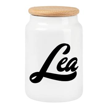 Lea Name Abstract Color Explosion Art Design - Cookie Jar with Wooden Lid - white - Front
