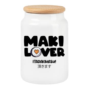 Maki Lover - Gift Japan Asian Cuisine Sushi - Cookie Jar with Wooden Lid - white - Front