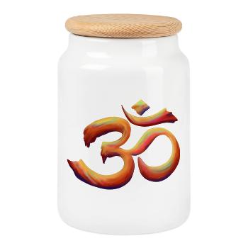 Om arc en ciel pinceau - Boîte à biscuits avec couvercle en bois - blanc - Devant