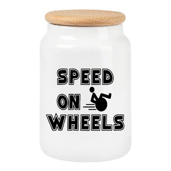La vitesse sur roues pour les vrais utilisateurs de fauteuils roulants rapides # - Boîte à biscuits avec couvercle en bois - blanc - Devant