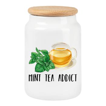 Mint Tea Addict Süchtig Minze Tee Geschenk Tee - Keksdose mit Holzdeckel - Weiß - Vorne