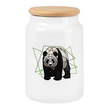 giant panda - Cookie Jar with Wooden Lid - white - Front