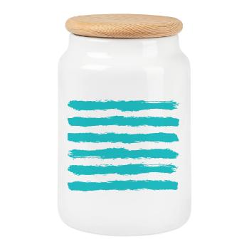 The Blue Line - Stripe Design - Cookie Jar with Wooden Lid - white - Front