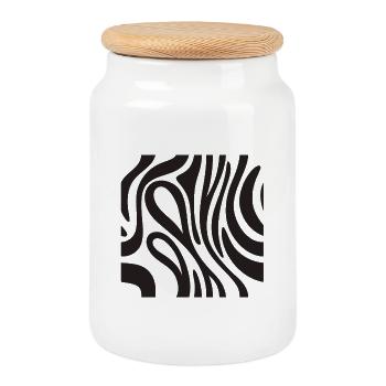 Zebra decoration - African savannah effect. - Cookie Jar with Wooden Lid - white - Front