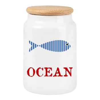 POISSON. SARDINE. POISSON. POISSON D'AVRIL. OCEAN - Boîte à biscuits avec couvercle en bois - blanc - Devant