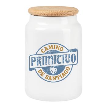 Camino Primitivo Pilgrim's Stamp | Santiago - Cookie Jar with Wooden Lid - white - Front