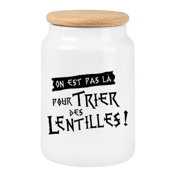 On est pas là pour trier des lentilles ! - Boîte à biscuits avec couvercle en bois - blanc - Devant