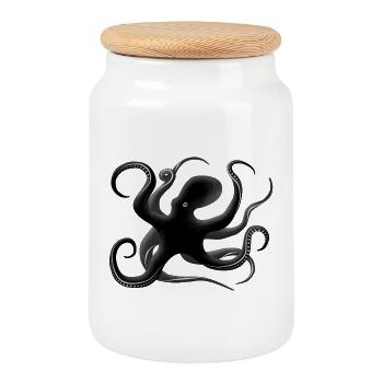 Oktopus Silhouette - Keksdose mit Holzdeckel - Weiß - Vorne