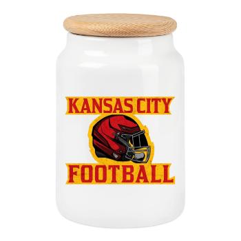 Conception du casque de football de Kansas City - Boîte à biscuits avec couvercle en bois - blanc - Devant