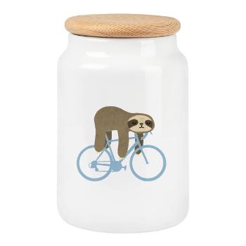 Sloth Bike - Cookie Jar with Wooden Lid - white - Front
