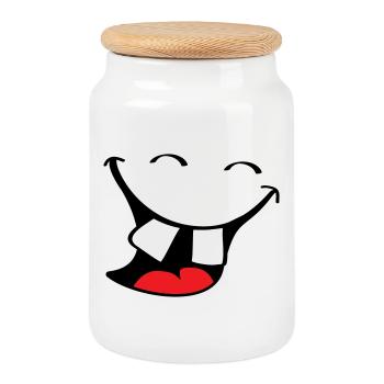 Big smile. Happy, smiling mouth, lips face. - Cookie Jar with Wooden Lid - white - Front
