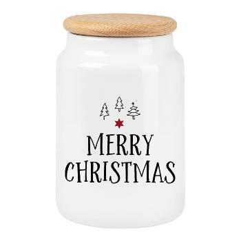Noël - Boîte à biscuits avec couvercle en bois - blanc - Devant