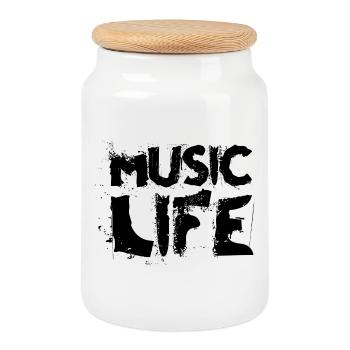 Musique Amour Lettrage - Boîte à biscuits avec couvercle en bois - blanc - Devant