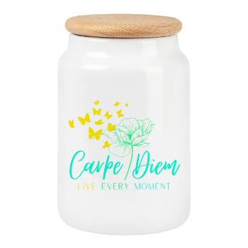 Carpe Diem LIVE EVERY MOMENT - Cookie Jar with Wooden Lid - white - Front