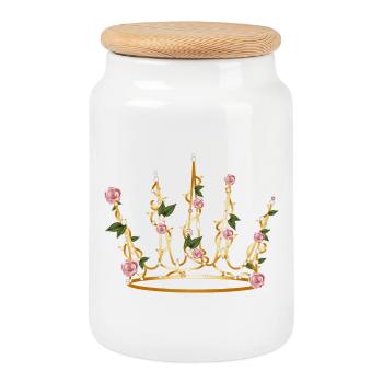 delicate Sleeping Beauty crown made of rose petals & leaves - Cookie Jar with Wooden Lid - white - Front