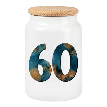 Number 60 - 60th birthday - Cookie Jar with Wooden Lid - white - Front