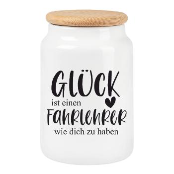 Fahrlehrer Glück Bedanken Führerschein Geschenk - Keksdose mit Holzdeckel - Weiß - Vorne