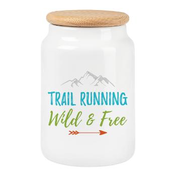 Trail Running – Wild and Free - Cookie Jar with Wooden Lid - white - Front