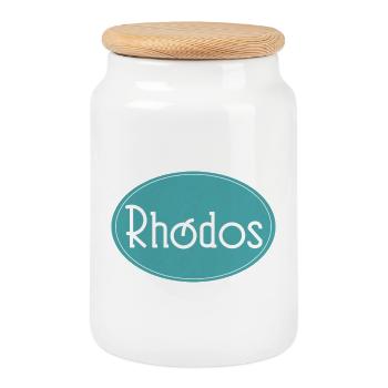 Rhodos Inselbadge Teal - Keksdose mit Holzdeckel - Weiß - Vorne