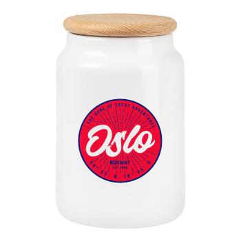 Oslo Stadtlogo Norwegen Reisemotiv - Keksdose mit Holzdeckel - Weiß - Vorne