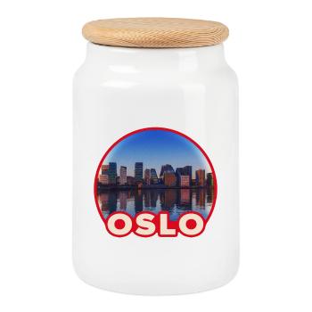 Logo de la ronde de la Skyline d’Oslo - Boîte à biscuits avec couvercle en bois - blanc - Devant