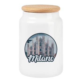 Silhouette du Duomo de Milano - Boîte à biscuits avec couvercle en bois - blanc - Devant