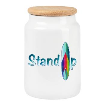Stand up paddling Schriftzug mit Paddle Board - Keksdose mit Holzdeckel - Weiß - Vorne