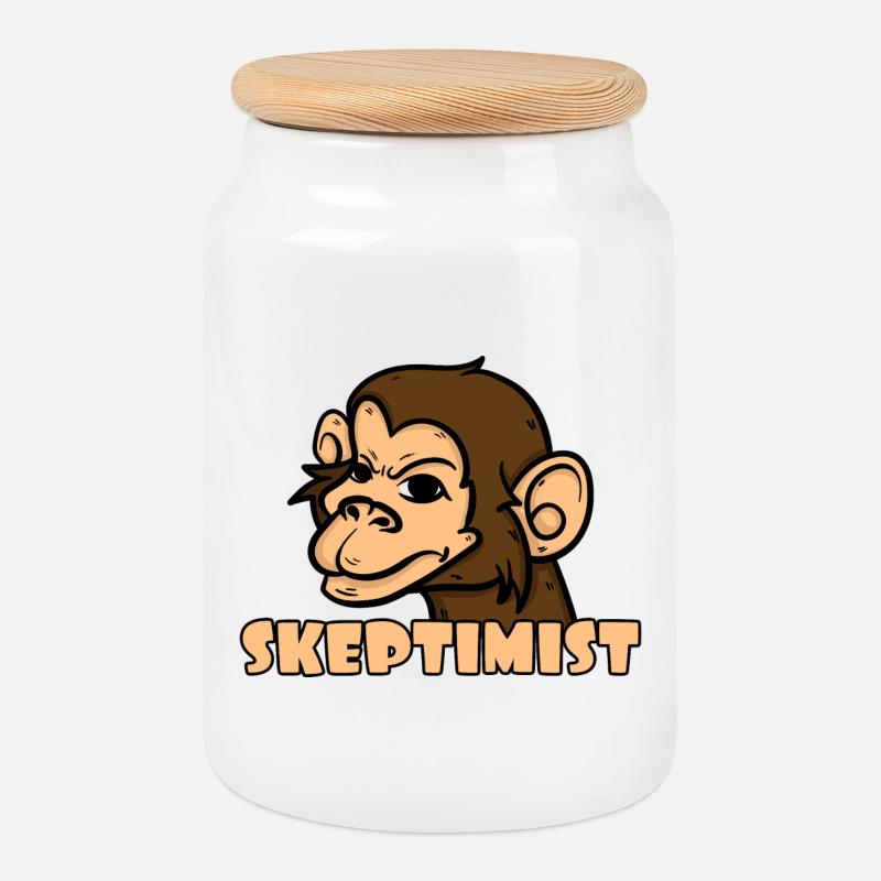 Skeptiker Affe - Skeptimist - Keksdose mit Holzdeckel - Weiß