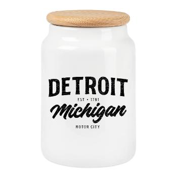 Detroit Motor City – Conception de villes vintage - Boîte à biscuits avec couvercle en bois - blanc - Devant