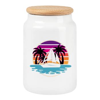 Voilier Marin Voilier - Boîte à biscuits avec couvercle en bois - blanc - Devant