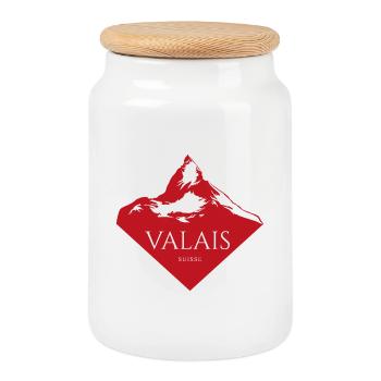 Valais Mountain Peak Red Logo - Cookie Jar with Wooden Lid - white - Front