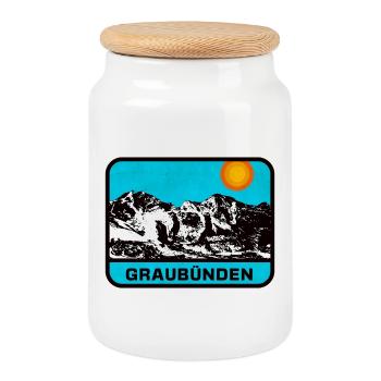 Graubünden Panorama Sonnenrand - Keksdose mit Holzdeckel - Weiß - Vorne