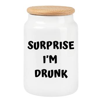 Funny drunk text - Cookie Jar with Wooden Lid - white - Front