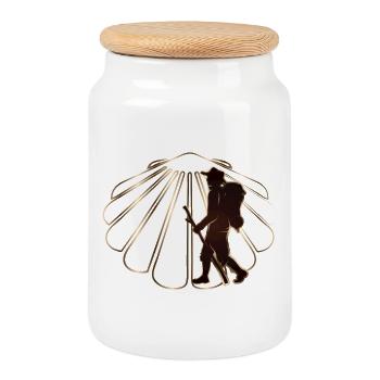Un pèlerin sur un chemin de pèlerinage avec des pétoncles - Boîte à biscuits avec couvercle en bois - blanc - Devant