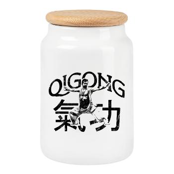 Qigong Energie Übung Design - Keksdose mit Holzdeckel - Weiß - Vorne